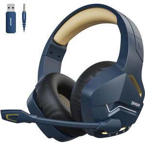 BINNUNE 2.4GHz Wireless Gaming Headset, Bluetooth 5.3 Gaming Headphones with Noise Canceling Mic, 120H Ultra-Long Battery, 50mm Drivers, Multi-Platform for PC / PS5 /PS4/ Switch/Mobile, Gold