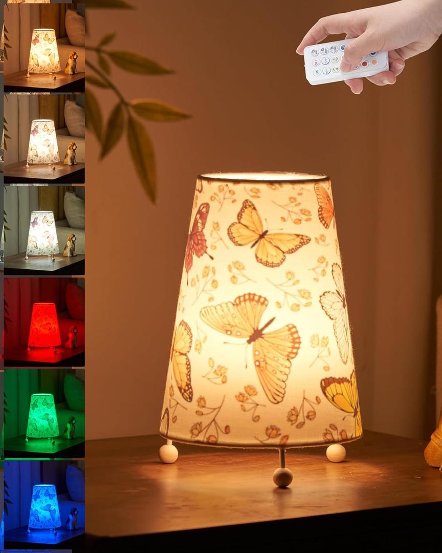 UMEXUS Cordless Table Lamp with Timer, Rechargeable Battery Lights for Patio, Dimmable Cute Small Bedside lamp,Adorable RGB Warm Lights Butterfly, Ideal Christmas Gifts for Girls Boys Bedroom Nursery