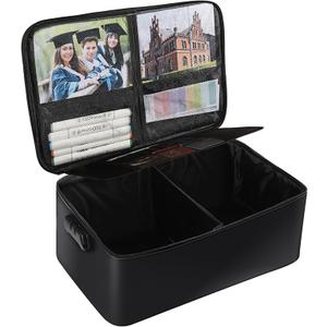Fireproof Photo Storage Box, Photo Box Organizer with Lock, Collapsible Portable Photo Storage Container with Handle for Photos, Picture, Scrapbook, Art, Craft Black
