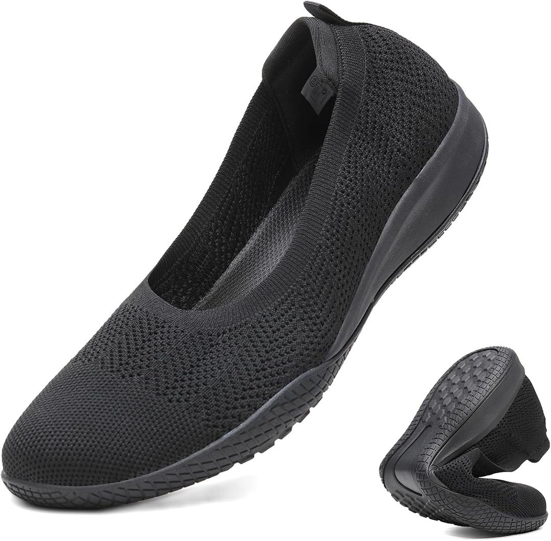 LEDINEY Women's Flats Slip On Go Walk Shoes for Women Comfortable Walking Sneakers Knit Low Wedge Dressy Ballet Shoes Zapatos para Mujer, Size 6 