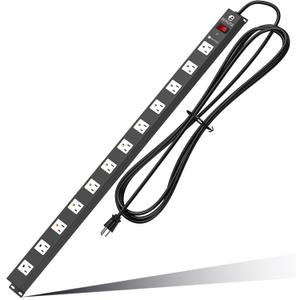 12 Outlet Surge Protector Metal Power Strip, 1800J Mountable Power Outlet, Heavy Duty Workshop Metal Power Strip for Commercial, Industrial, School and Home,15A 125V 1875W (6FT)