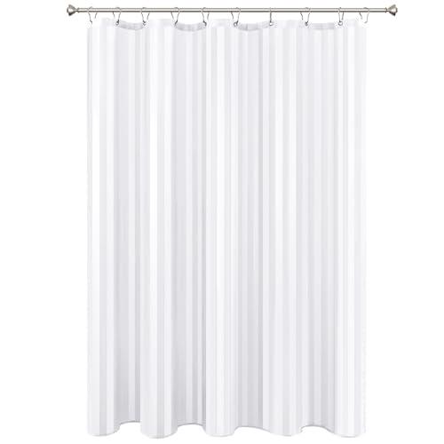Biscaynebay Fabric Shower Curtain or Liner 72" X 72", White Water Repellent Damask Stripes Bathroom Curtains Machine Washable