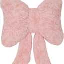 Poowe Pink Bow Pillow, Soft Bow Decorative Pillows with Faux Fur, Bowknot Throw Pillows, Aesthetic Home Decor Bow Shaped Plush Pillow for Bedroom Sofa Couch (14.6"x12.6")