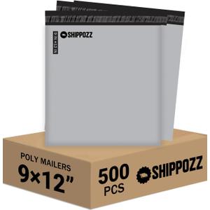 Shippozz 9x12 Poly Mailers 500 Pack, Durable Waterproof Polymailers for Shipping Clothes, Self Seal Mailing Bags for Small Business Packaging Supplies, Mailing Envelopes for Books, and Accessories