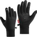 Winter Touchscreen Gloves, Black, Waterproof PU Material, Anti-Slip Texture, Fleece-Lined for Cold Weather, Unisex