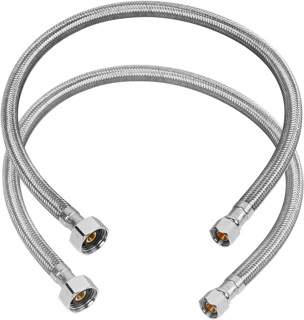 24" Faucet Supply Line, 3/8 inch Comp x 1/2 inch FIP Faucet Connector, Braided Stainless Steel Faucet Hose for Bathroom Sink and Kitchen, Leak-Resistant cUPC Certified Water Supply Line, 2 Pack