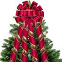 WRAPAHOLIC Large Christmas Tree Topper Bow - 13 x 52 Inch Luxury Red Christmas Tree Topper Ribbon Bow Wreath Bows with Gold Wired Edge for Xmas Ornament Indoor Outdoor Decoration