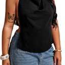 SOLY HUX Women's Plus Size Open Back Halter Tops Draped Sleeveless Tie Backless Summer Going Out Top, 3XL
