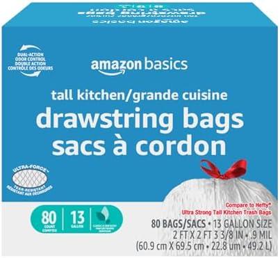 Amazon Basics Ultra-Force Tall Kitchen Drawstring Trash Bags, Classic Clean Scented, 13 Gallon, 130 Count Amazon Basics Ultra-Force Tall Kitchen Drawstring Trash Bags, Classic Clean Scented, 13 Gallon, 130 Count
