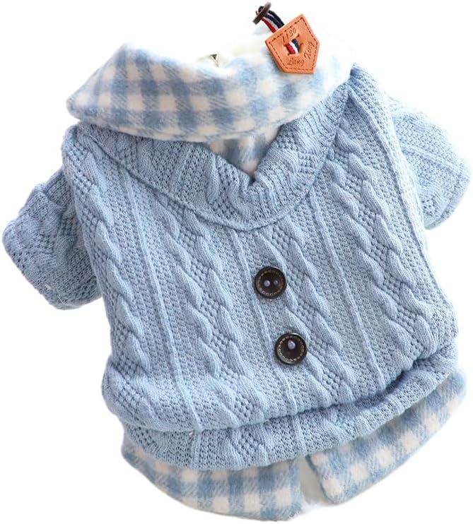 Dog Princess Sweater for Small Dogs Thick Shirt Plaid Clothes Costume Pet Girl Cute Coat Outfits Fall Costumes Winter Dog Sweaters (XL,Blue)