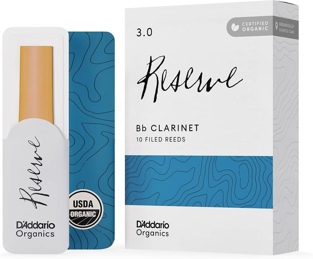 D'Addario Organic Reserve Bb Clarinet Reeds - Reeds for Clarinet - Individually Sealed - 3.0 Strength, 10 Pack