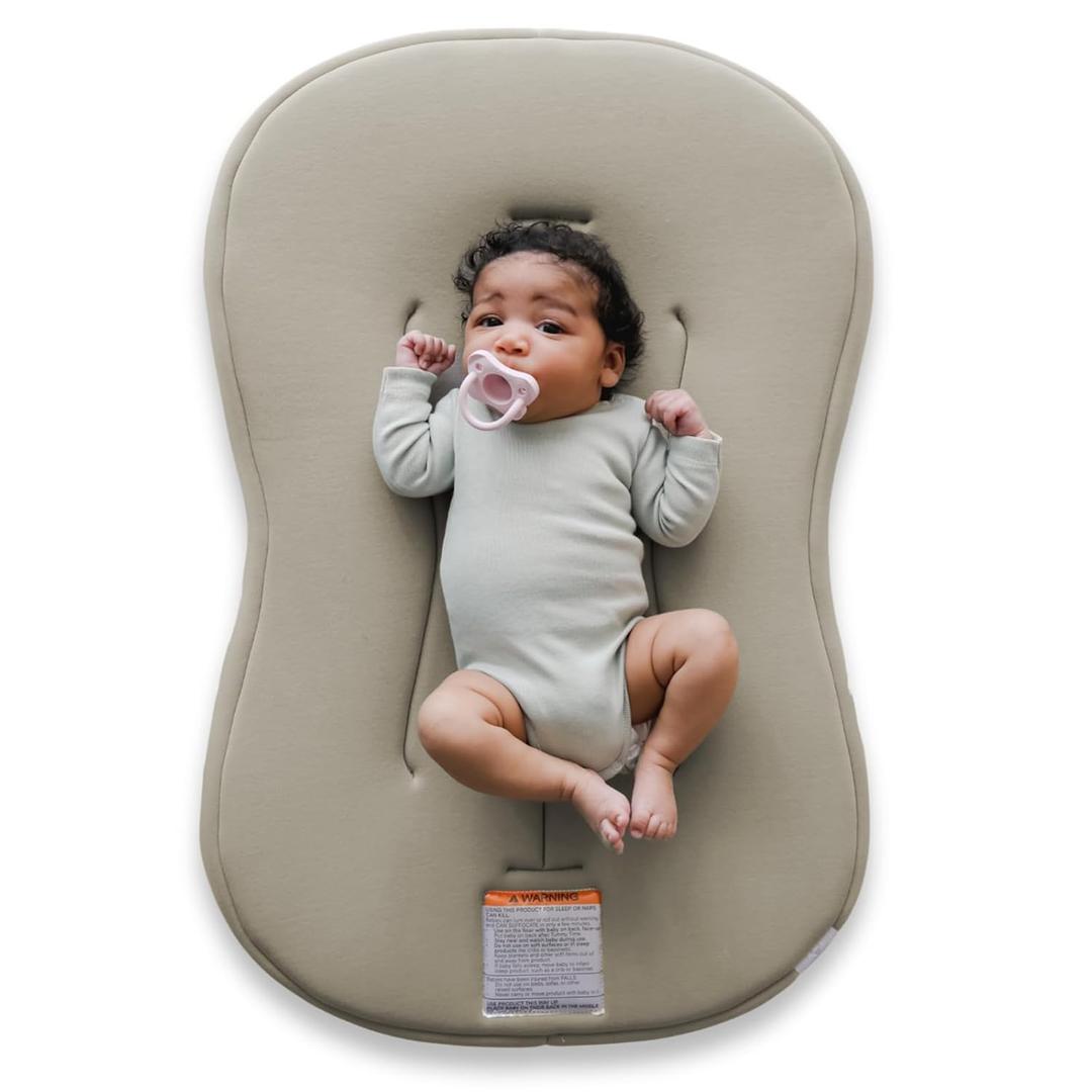 Snuggle Me Baby Lounger Curve (0-6 Months) - Premium Organic Cotton with Foam Core, Machine-Washable Cover, Buttery-Soft & Breathable Infant Lounger with Travel Bag (30 in x 20 in x 1.9 in) - Birch