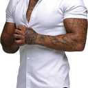 JMIERR Men's Muscle Fit Dress Shirts Wrinkle-Free Short Sleeve Casual Button Down Shirt Summer Beach Shirts, L, White
