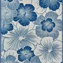 Waterproof Outdoor Rug 4x6 ft, Reversible Patio Rug, Outdoor Plastic Straw Rug with Flower Pattern, RV Mat, Outdoor Carpet for Patio, CampingBalcony, Deck, Backyard, Navy/Light Beige