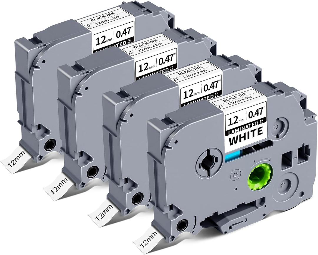 Compatible with Brother Label Tape 12mm 0.47 Laminated White Label Maker Tape Refills TZe231 TZe231 PTouch TZ TZe 1/2 Inch Black on White for PTouch PT D220 D210 H110 D200 D400 D610BT, 6Pack