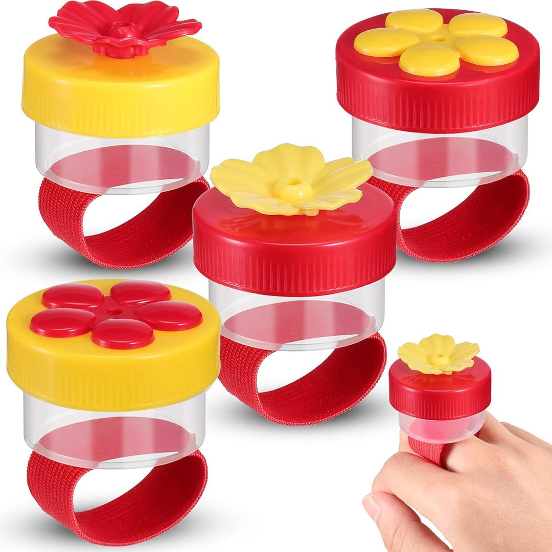 Zopeal 4 Pieces Hummingbird Wrist Feeder for Outdoor Hummingbird Hand Feeder Feeding Perch Feed with Adjustable Strap Flower Held Mini Hand Feeding Tools (Ring Style)