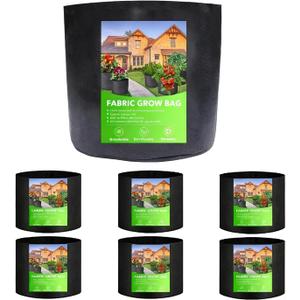 GE 6 Pack 1 Gallon Thickened Grow Bags, Breathable Plant Pots with Handles, Indoor|Outdoor Planters,Reusable Planter Boxes for Low Stress Plant Training Fruits Vegetables, Flowers, Gardening (Black)