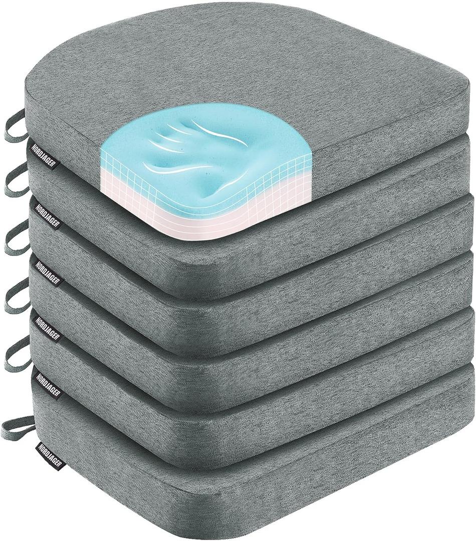 Nordjager Dining Chair Cushions Set of 6 Memory Foam Chair Cushion, Comfortable Dining Chair Pad Removable Slip Resistant Kitchen Chair Seat Cushion (6 Piece, Dark Grey), 6 Count