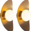 Mid Century Wall Lighting, White Glass Globe Wall Sconce Lighting, Classic Crescent Shape, Gold Finished, Bathroom Vanity Lights for Living Room Bedroom, Set of 2