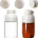 2 Pack Salt and Pepper Shaker with Side Pour Spout, 8.5oz Glass Salt and Pepper Shakers Set, Spice Shaker Sugar Dispenser Pourer Container