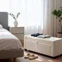 Storage Ottoman Bench for Bedroom & End of Bed Seating, Upholstered Tufted Linen Bench with Hidden Storage & Safety Hinge, 43 Inch, 350 lb Weight Capacity, Linen Beige, 43.31" W x 17.52" L x 15.35" H