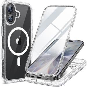 miracase for iPhone 17 Case 6.3'', Full-Body Military Drop Protection Outdoor Phone case with Built-in Glass Screen &Camera Control,Easy Installation,No Gap,Compatible with MagSafe,Clear Glitter