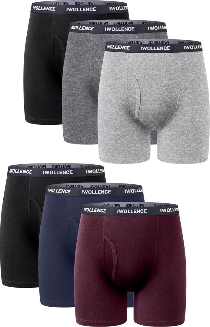 IWOLLENCE Men's Boxer Briefs Breathable Soft Moisture-Wicking Cotton Underwear with Comfort Flex Waistband, Multipack (Medium, Multicolor 6pack B2)