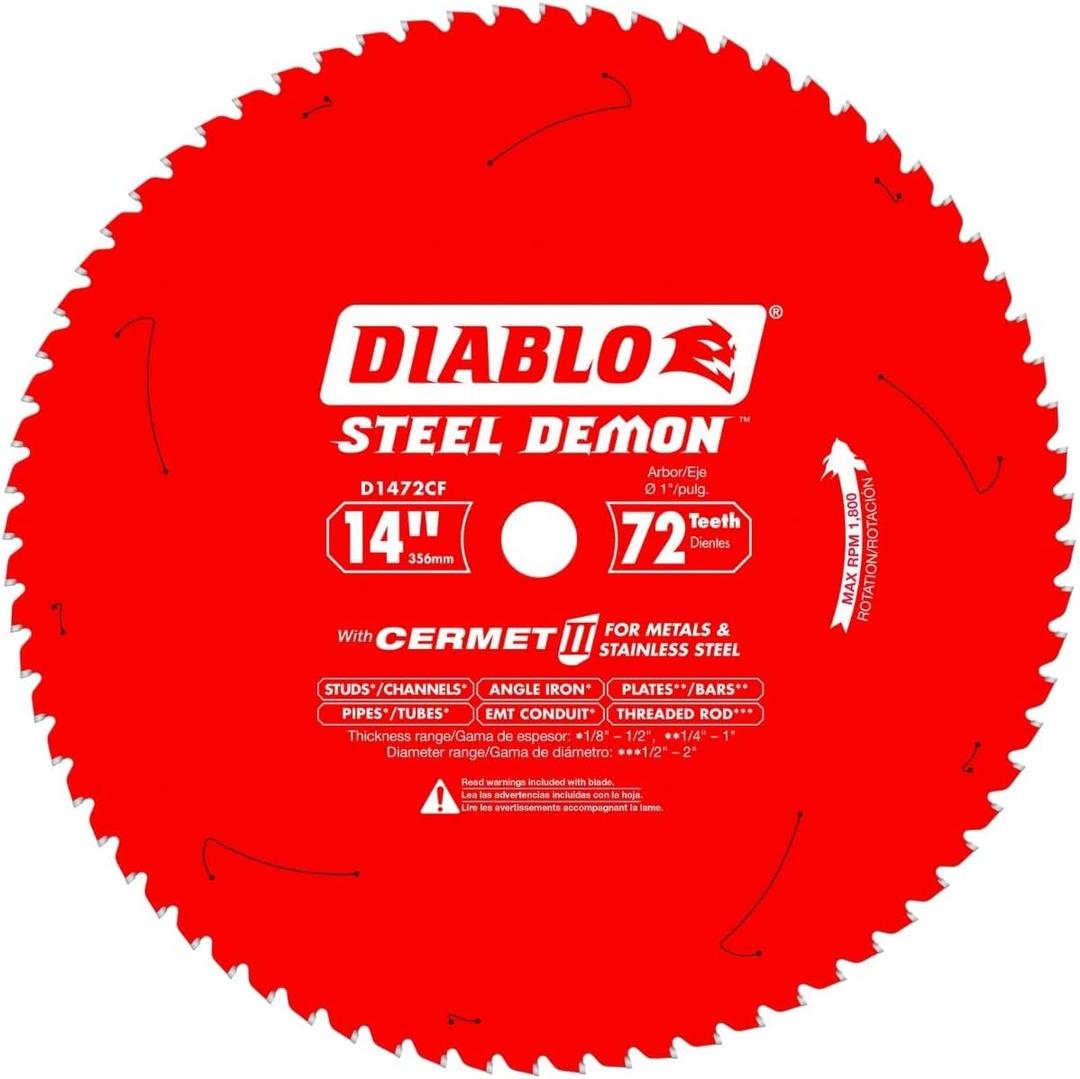 Diablo Steel Demon Cermet II Saw Blade for Medium Metal - Triple Chip Cutting Action - 14" x 72-Teeth, 1800 Max RPM - D1472CF