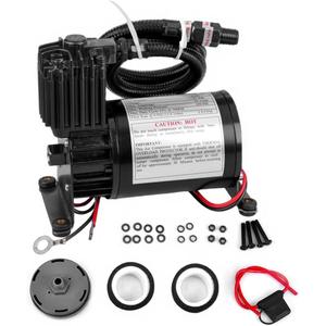 Universal 150 PSI Horns Heavy Duty Onboard Air Compressor, Replacement for Truck/Car Train Horn/Suspension/Ride/Bag kit/System and All 12v Vehicles like Semi/Pickup Trucks, Black 1/4 NPT