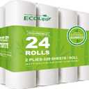 ECOLipak Bamboo Toilet Paper, Septic Safe Toilet Tissue, 24 Double Rolls, 320 Sheets Per Roll, Tree Free, Non Toxic, 2 Ply, Soft and Absorbent, Eco Friendly Dye-Free Paper