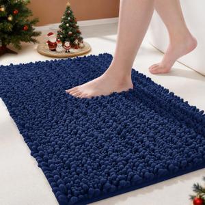 Yimobra Bathroom Rugs Non Slip Washable - Ultra Soft Absorbent Chenille Bath Mat, Quick Dry Shaggy Floor Carpet for Tub Shower, Navy Blue Home Decor Accessories, 24x17 Inch