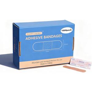 Adhesive Bandages 3/4" x 3" inch,1000 Count Bulk Plastic PE Strip Bandage, Waterproof, NonStick Pad, Breathable Small Wound Bandages for First Aid Kit Refill, Classroom, Office, Workplace