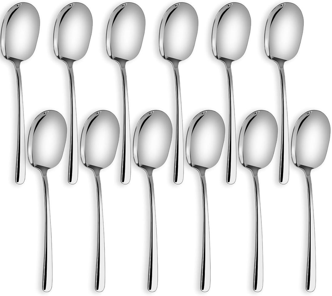 SOLEADER Extra Large Serving Spoons Set of 12,Foodgrade 18/8 12 Inch Stainless Steel Serving Spoon,Buffet Serving Utensils,Spoons Silverware,Cooking Spoon,Pasta Spoon,Mixing Spoon
