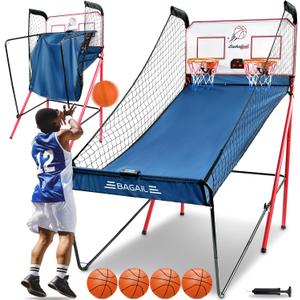 BAGAIL Basketball Arcade Game, Electronic Basketball Shooting Game with 8 Game Modes, Arcade Sounds, Foldable Frame, 4 Balls, Inflation Pump, Ideal Indoor Sport Games for All Players - Dual Shots, 80 D x 80 H x 43.3 W