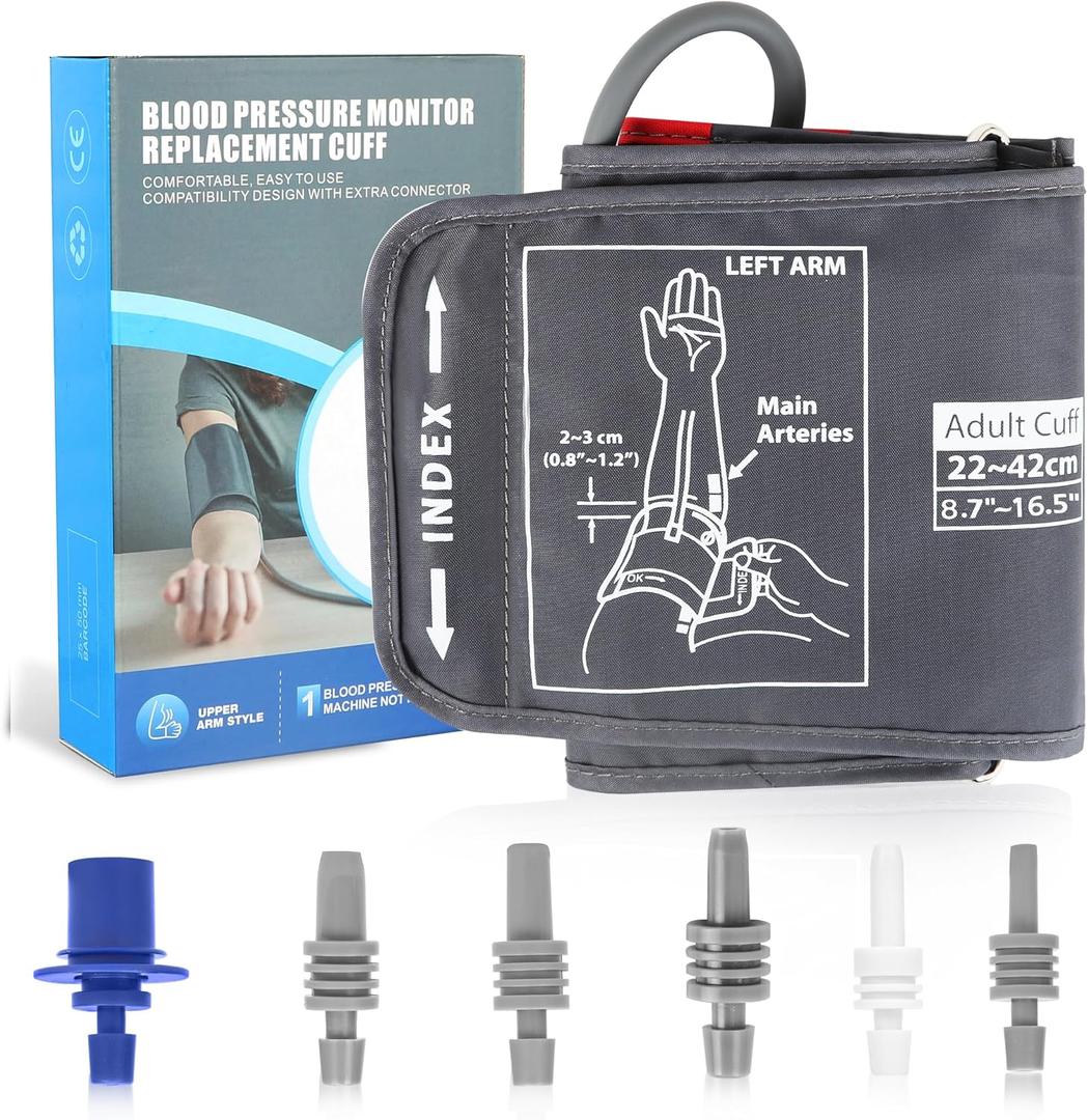 9"-17" Blood Pressure Cuff Arm, Wide-Range Standard/Medium to Large Replacement Cuff Fits M&L Size Arms, 6 Sizes of Connectors Compatible with Omron and Other Brand BP Machines (BP Cuff Included Only)
