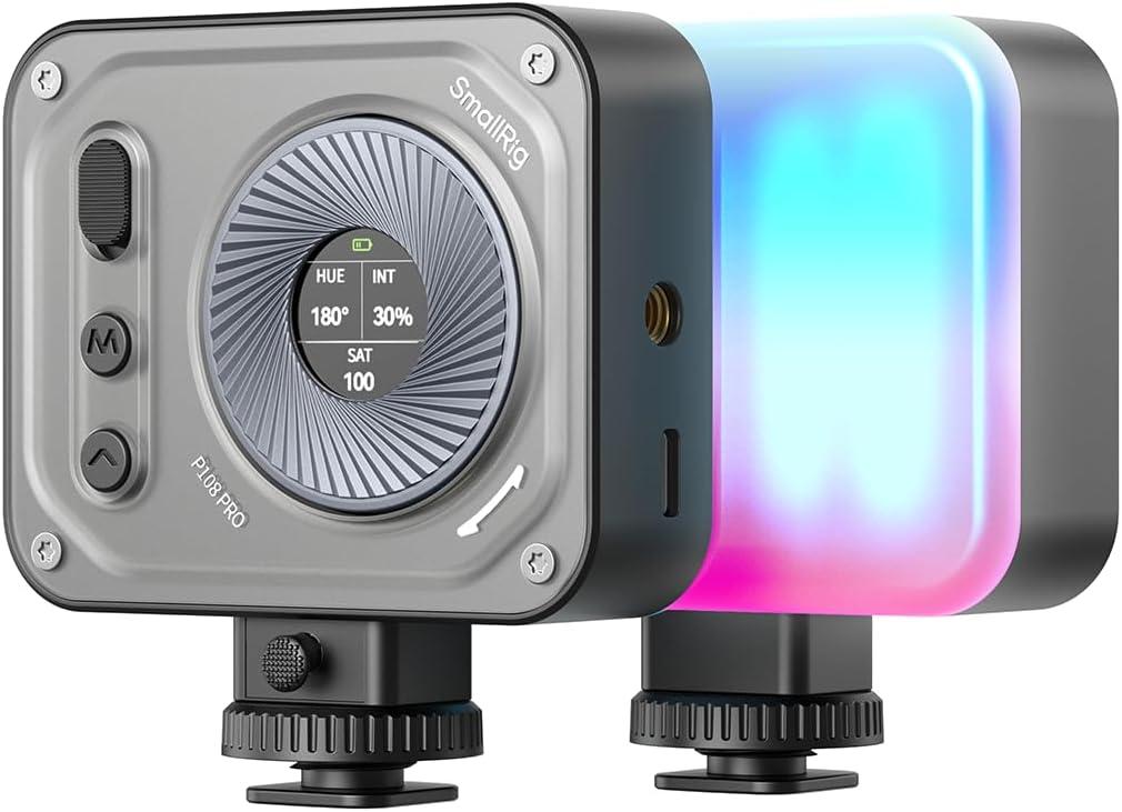 SMALLRIG Vibe P108 Pro RGB Video Light, Portable Led Camera Light for Photography, Cold Shoe Light, CRI95+, 2500-6500K, 12 Effects, Fill Light Accessories for Content Creator, Streaming, Light Gray