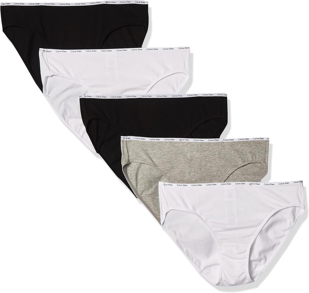 Calvin Klein Womens Cotton Stretch Logo Bikini Panties, Multipack (Medium, Black/White/Grey Heather)