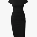 Missufe Women's Short Sleeve Ruched Casual Sundress Midi Bodycon T Shirt Dress, Size M