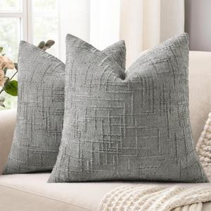decorUhome Neutral Grey Chenille Throw Pillow Covers 16x16 Set of 2 Textured Soft Cozy Slubby Couch Pillow Covers Modern Farmhouse Boho Decorative Pillow Cases for Bed Sofa Living Room, Neutral Grey