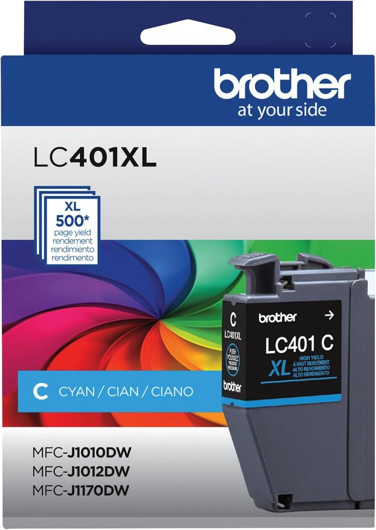 Brother Genuine High Yield Cyan Ink Cartridge, LC401XLCS, Cyan and Black