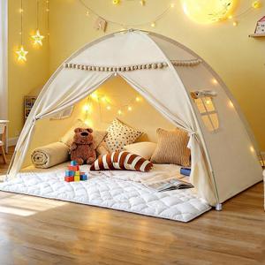 Bed Tent Twin Size for Girls & Boys - Indoor Privacy Toddler Sleeping Teepee with Blackout Design, Breathable Portable Twin Bed Tent for Drafty Rooms, Cottage Floor Camping (Twin Beige)