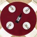 LUSHVIDA Round Vinyl Waterproof Tablecloth Burgundy, Fits Tables up to 36''-44''
