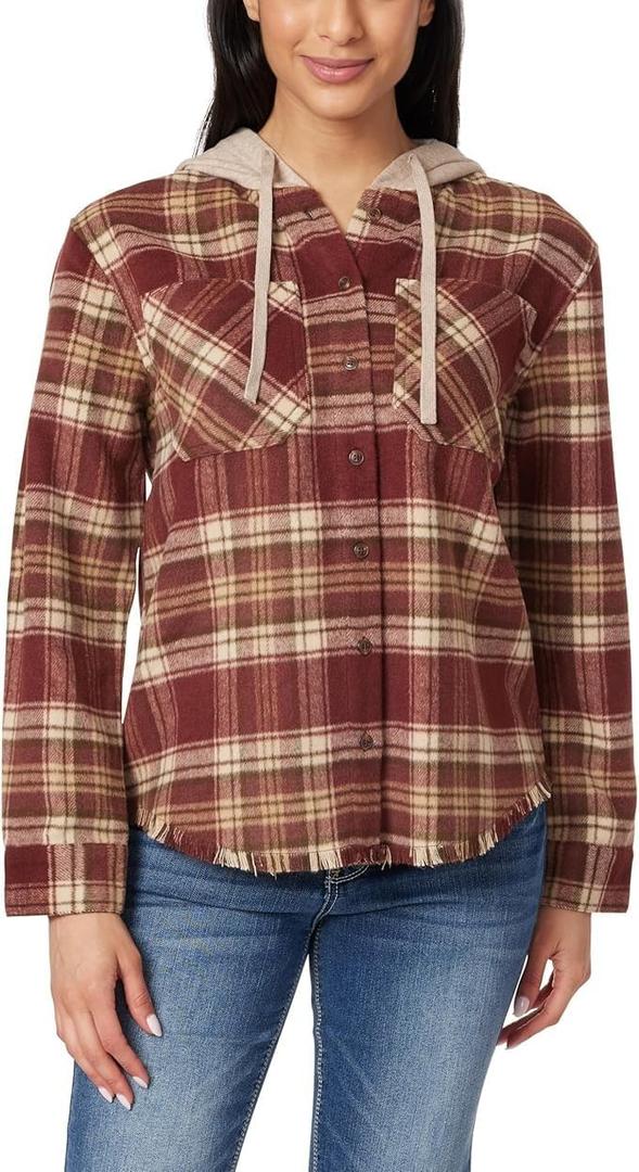 WallFlower Casual Fleece and Plaid Shackets Jackets Juniors for Women, Soft Button-Down (L)