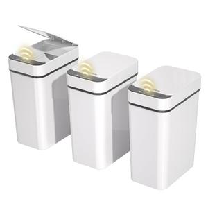 3 Pack Bathroom Trash Can 2.6 Gallon Small Touchless Automatic Motion Sensor Trash Cans Slim Waterproof Garbage Bin with Lid for Kitchen, Office, Bedroom White