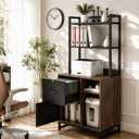 Homieasy Vertical Filing Cabinet with Bookshelf for Home Office, Walnut, 57.9 in. H x 27.6 in. W x 15.8 in.D