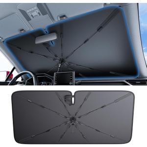 Wigoo Windshield Sun Shade Umbrella, 100% Sun Block, 5th-Gen Ice-Shield Cooling Tech, Reflective Heat Insulation, Portable & Foldable Front Window Sunshade Universal Fit Sedans/SUVs - S: 53"x29"