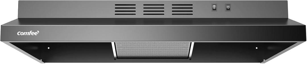 Comfee' Range Hood 30 Inch Ducted Ductless Vent Hood Durable Stainless Steel Kitchen Hood for Under Cabinet with 2 Reusable Filter, 200 CFM, 2 Speed Exhaust Fan (Black)