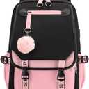 JiaYou Teenage Girls' Backpack Middle School Students Bookbag Outdoor Daypack with USB Charge Port (21 Liters, Black Pink)