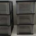 IRIS USA Plastic Drawer Storage Organizer, 3-Drawers, 2-Pack, for Classroom Art Craft Supplies, Bathroom Bedroom, Laundry Room, Black/Clear