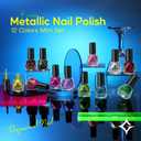 Glamonade Metallic Nail Polish Set Fingernail: Chrome Mirror Holographic Nail Polish Kit Quick Air Dry 12 Colors Pack Regular Mini Nail Polish Finger Toe DIY Art Salon Gift for Women Party